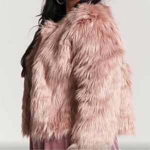 Forever 21 Pink Faux Fur shaggy jacket Coat L
